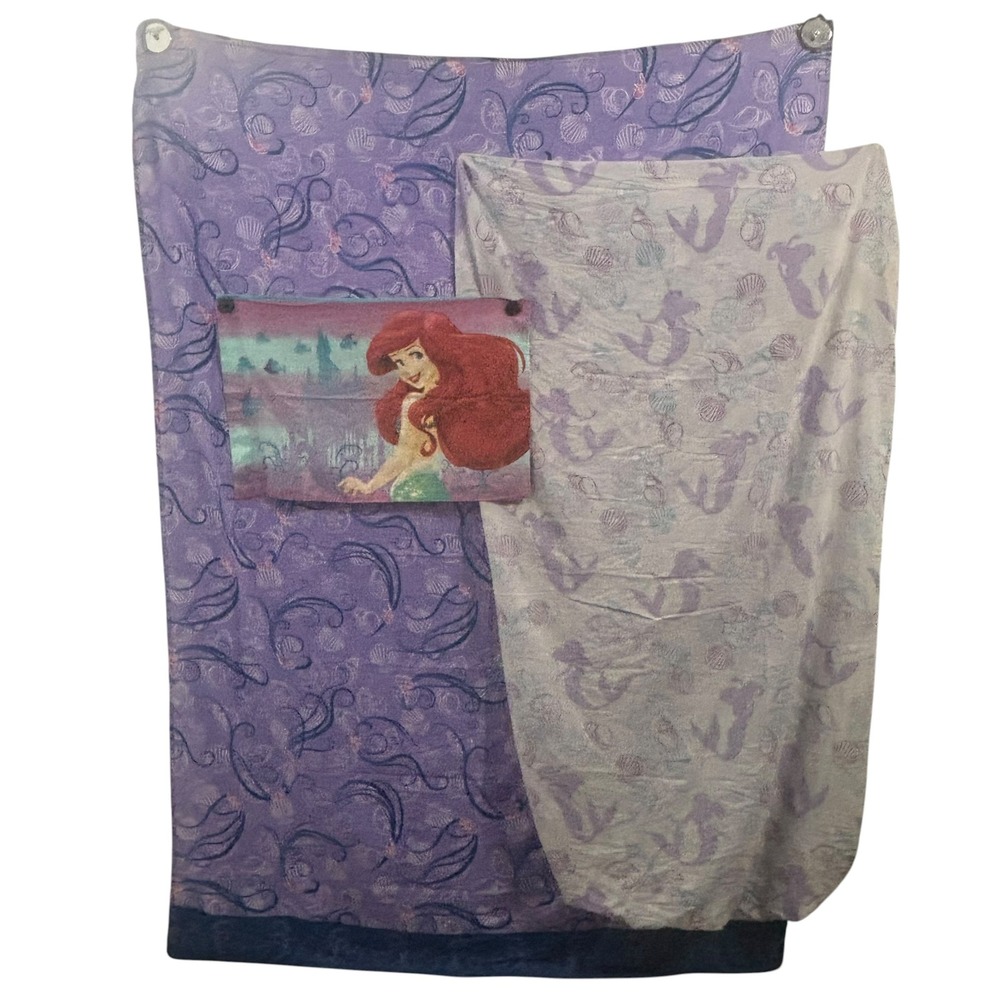 Disney Little Mermaid Ariel Twin Sheet Set 3pc Purple Blue Flat Fitted Pillowcas